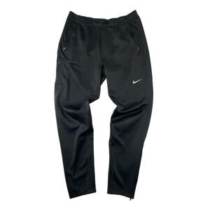 Nike Running Track Pants Women Large Black Fleece Dri-Fit Sportswear Zip Leg